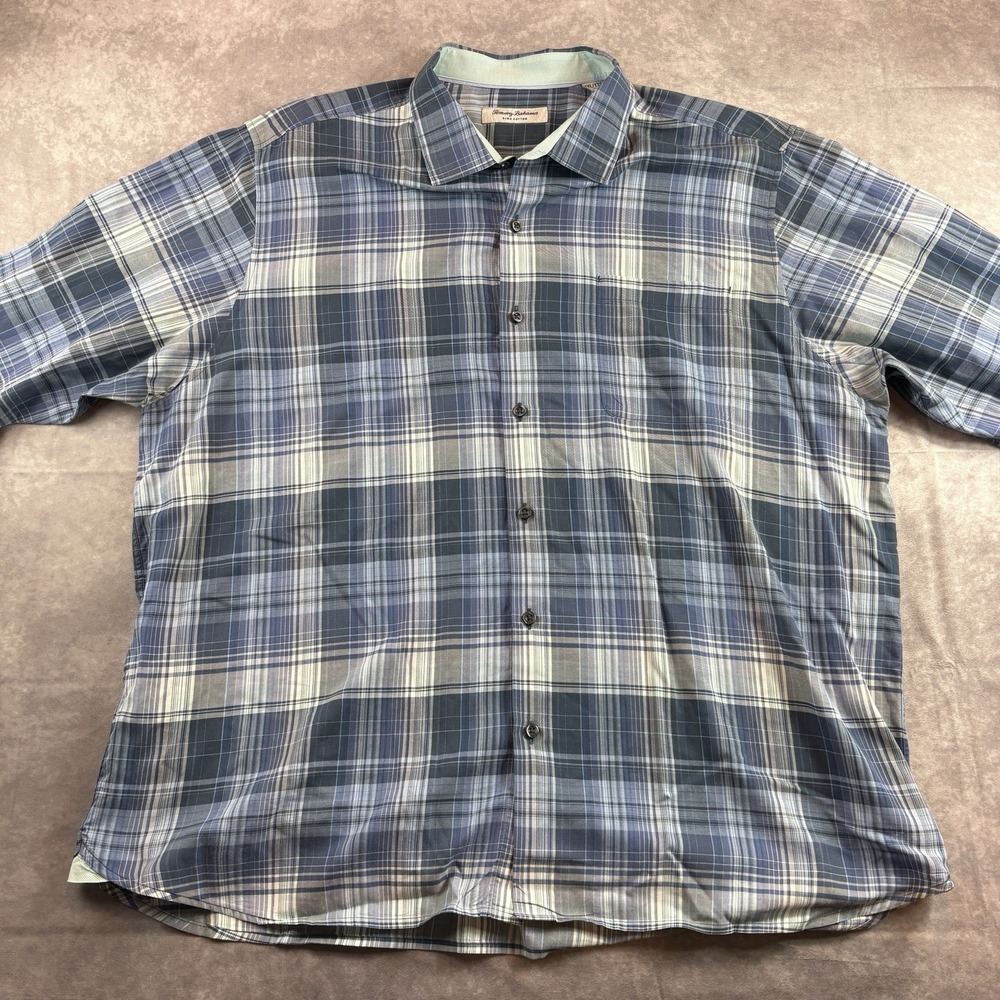 Tommy Bahama Button Up Mens 2XL Blue Zacero Plaid Pima Cotton Hawaiian Preppy - Picture 3 of 7